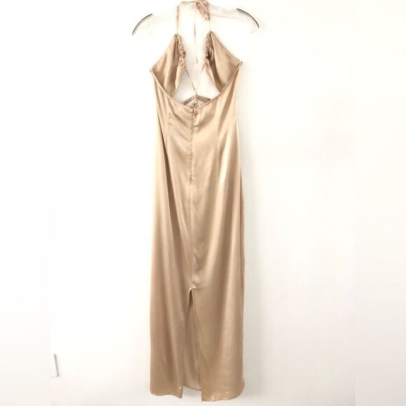 Michael Costello x REVOLVE Josie Cut Out Gown in Nude Satin Halter Maxi Dress - Picture 5 of 12